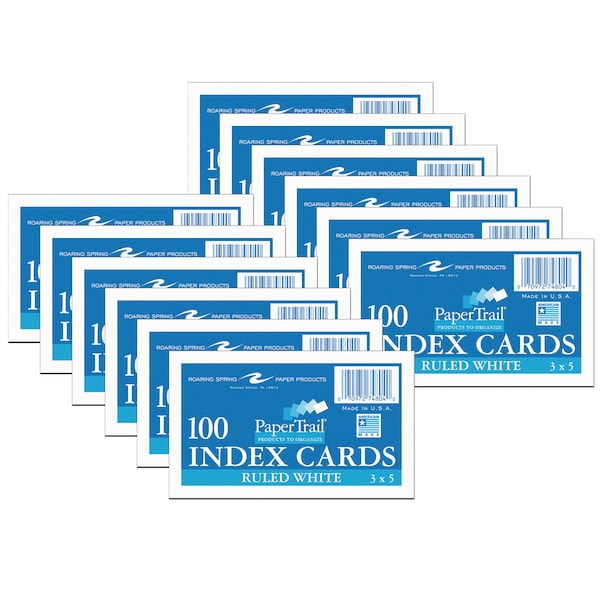Papertrail Index Cards, 3in x 5in, Ruled, 100 Count, PK12 74804